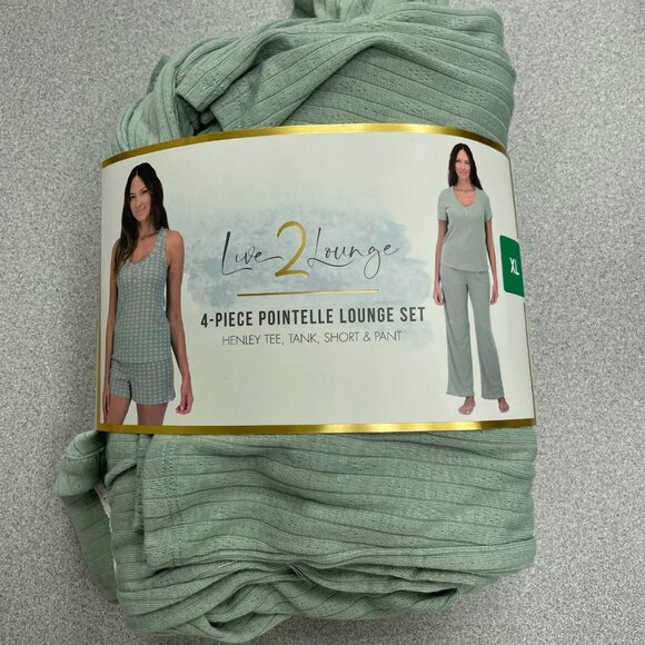 NEW Live 2 Lounge Women's XL 4-Piece Pointelle Lounge Set Green - Picture 3 of 5